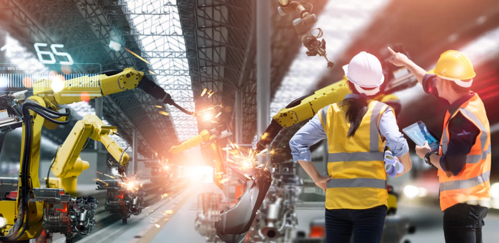 Woman and Man looking at Manufacturing equipment 